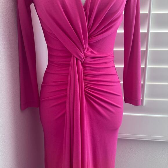 Micheal Kors Collection bright Pink fit & flare draped plunge neck Midi Dress 0 - Picture 6 of 16